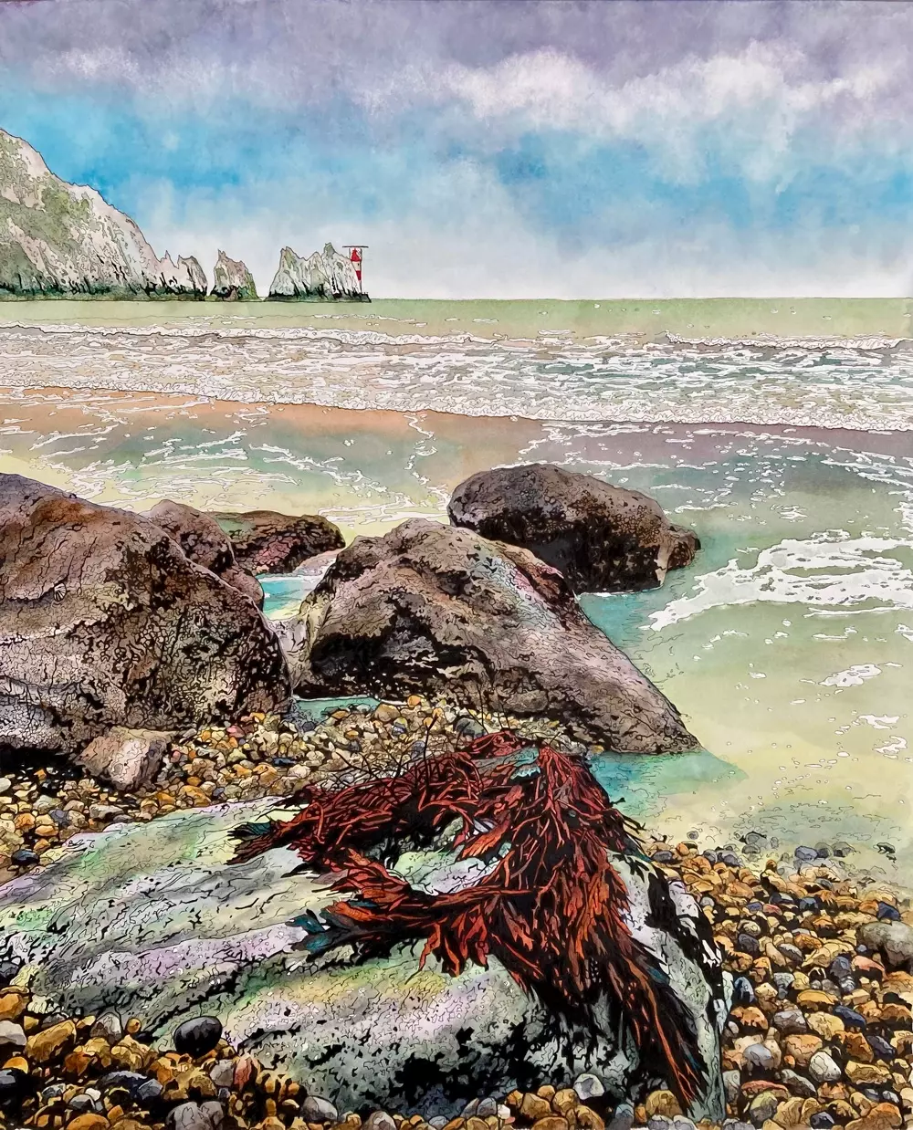 The Needles By The Bay in Pen & Ink and Watercolour